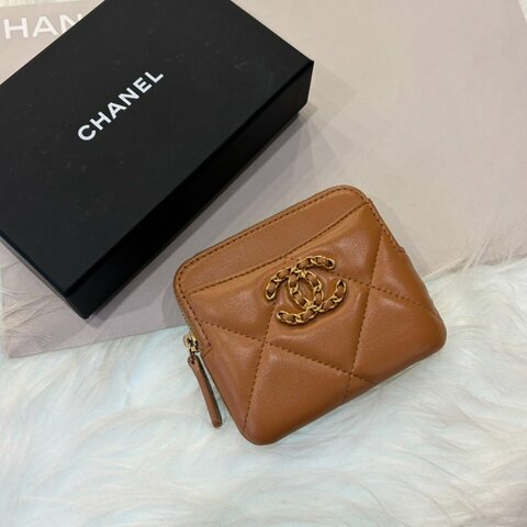 CHANEL 吐司拉鏈卡片零錢包 焦糖 //晶片款