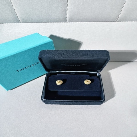 Tiffany蒂芙尼 Vintage 18K黃金編織繩結球形耳釘