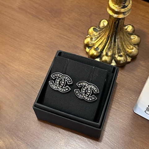 CHANEL A24A 黑銀 金屬切面耳環