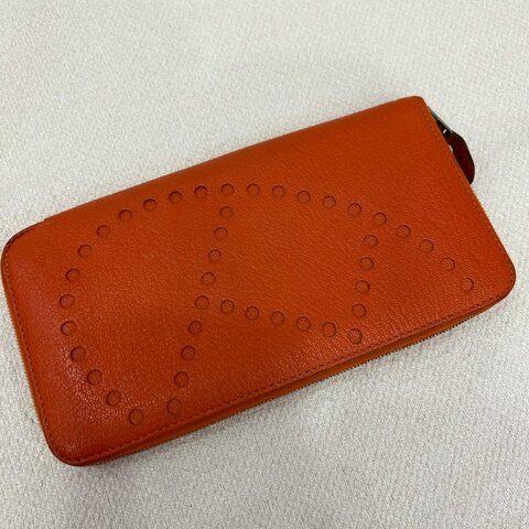 Hermès Evelyne 長錢包 橙色 山羊皮 銀扣