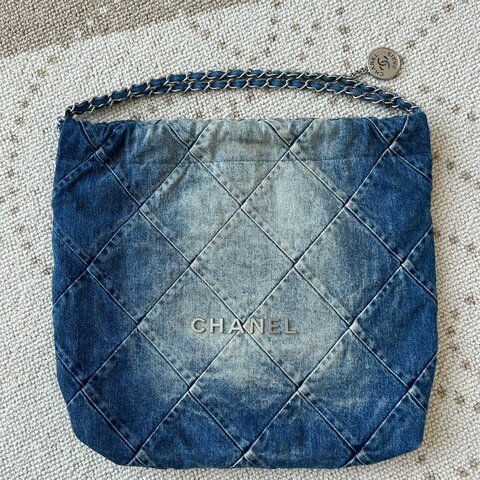 Chanel香奈儿 22bag 藍色丹宁牛仔中号 單肩包 芯片款