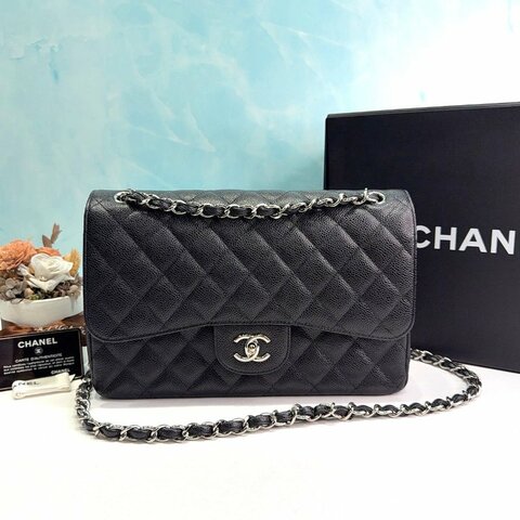 CHANEL CF30 黑銀荔枝紋牛皮鏈帶包