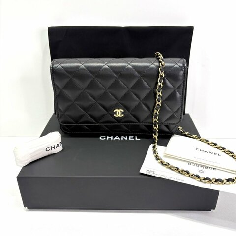 CHANEL WOC黑金小羊皮鏈帶包