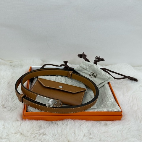 Hermes 愛馬仕 Kelly pocket腰帶/腰包 金棕銀扣 Epsom皮 U刻