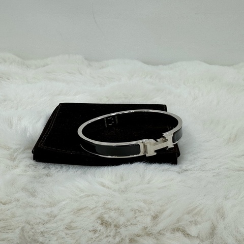 HERMES 黑銀手鐲 H扣 CLIC H BLANC 琺瑯手鐲