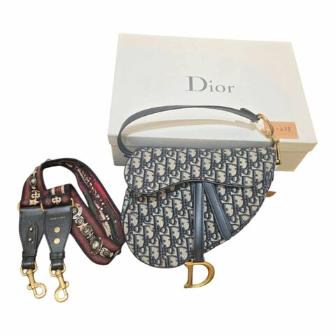 【美收精品】DIOR Saddle 經典老花馬鞍袋 (附紅緹花紋連肩帶) 6-238【隔月月中將轉賣至日本 上架期限30天】