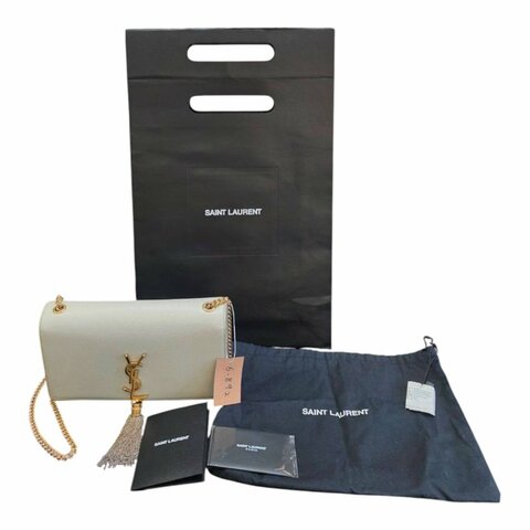 【美收精品】YSL KATE 金字 YSL 標誌顆粒皮革金鍊流蘇晚宴肩背包 / 肩背斜背包  6-892 【隔月月中將轉賣至日本 上架期限30天】