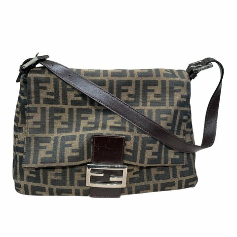 FENDI 芬迪  Zucca Mamma Baguette 法棍包 腋下包 帆布 棕色 銀釦