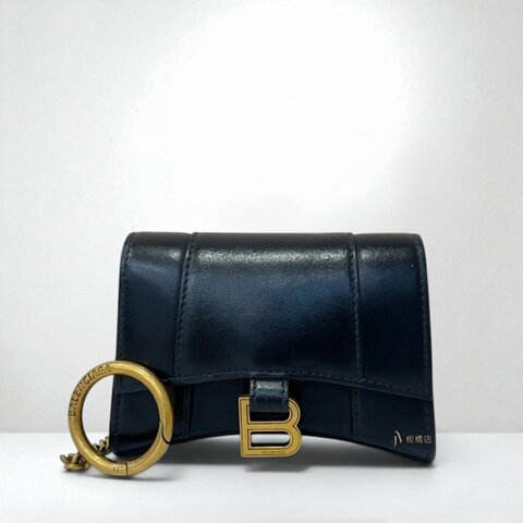 JS1533-BALENCIAGA零錢包 黑牛皮沙漏零錢包