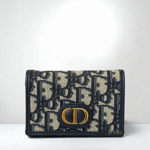 JS1553-DIOR 藍色Oblique緹花金釦下蓋零錢卡包 S2300UTZQ_M928