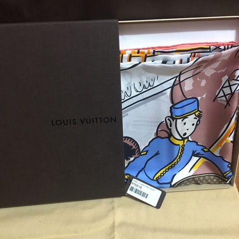 全新LV M75516 門僮圖案絲巾