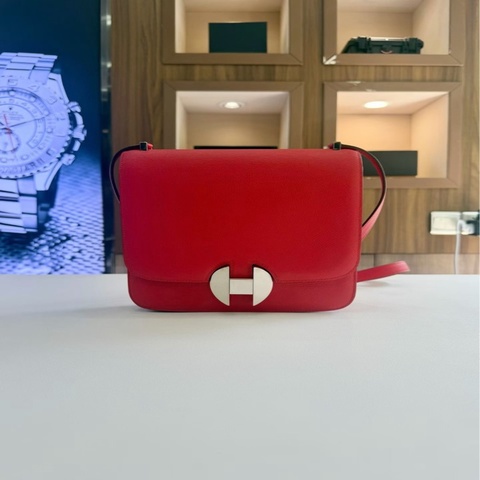 Hermes 愛馬仕 小號肩背包 99新 番茄紅 銀扣 肩帶可調節