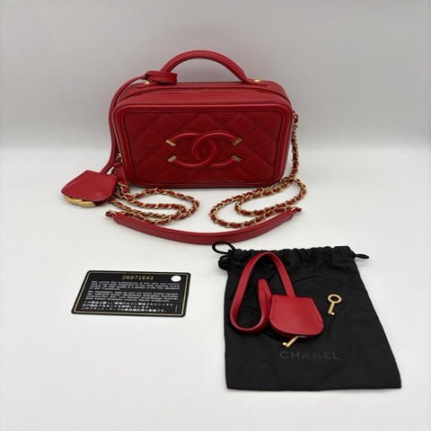 Chanel香奈兒Vanity Case紅色荔枝紋牛皮化妝包相機包