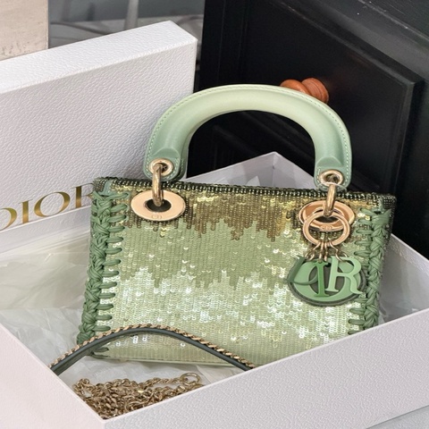Dior 迪奧 綠色亮片漸變戴妃三格 附有鏈條肩帶