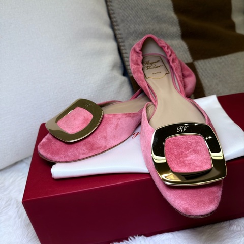 Roger Vivier/ 經典方扣麂皮平底鞋