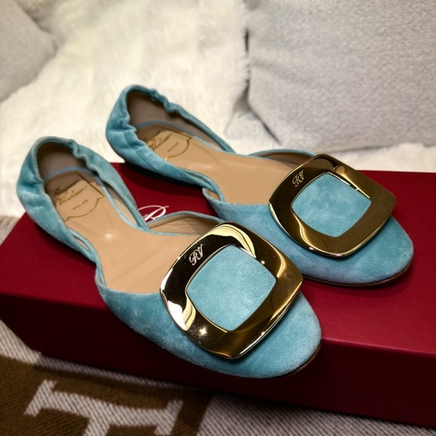 Roger Vivier/ Ballerine Chips 麂皮方扣平底鞋