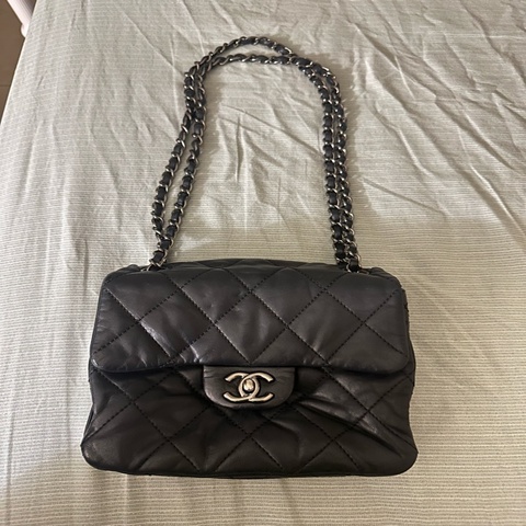 Chanel coco 二手羊皮銀鏈風琴包