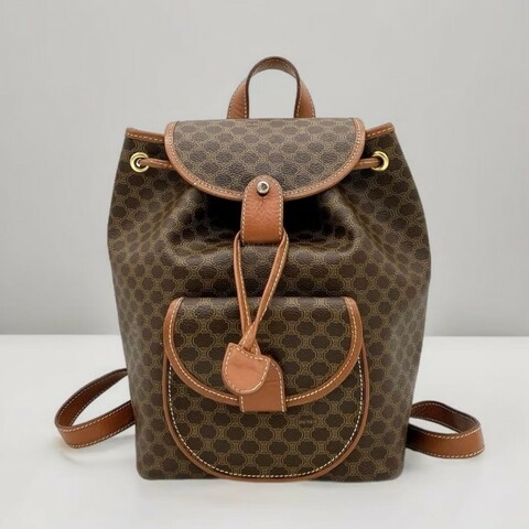 【LA LUNE】絕版古董品 Celine 咖啡色老花復刻雙肩包 後背包 背囊 中古包 二手包 古董包