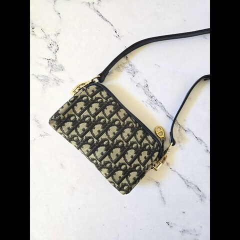 Dior 藍黑色老花兩用中古包 單肩包 側背包 斜背包 古董包 二手包