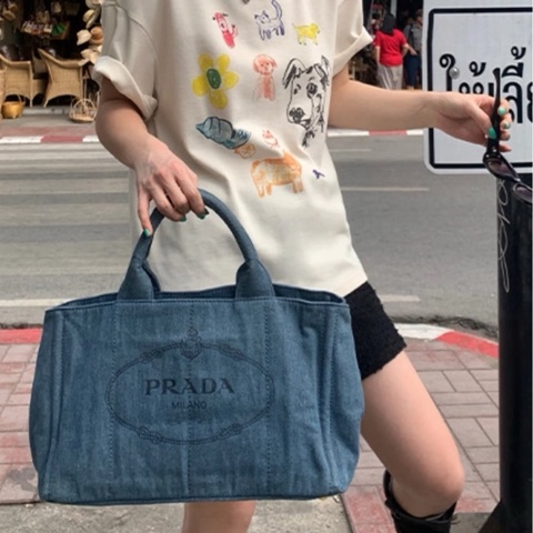 ✨Prada｜牛仔海軍藍🍬丹寧沙灘包｜大號｜98新