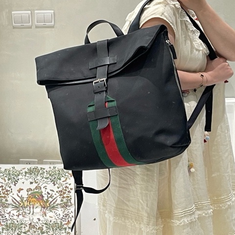 Gucci古馳紅綠條紋雙肩包