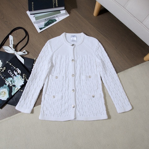 CHANEL 白色鏤空棉質外套