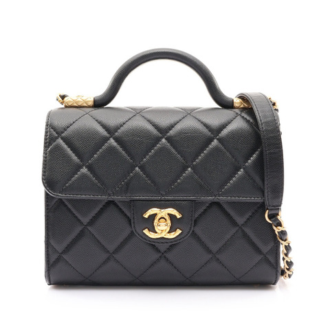 CHANEL 香奈兒 Top Handle Flap 兩用包 黑色 荔枝紋 牛皮 AS4957
