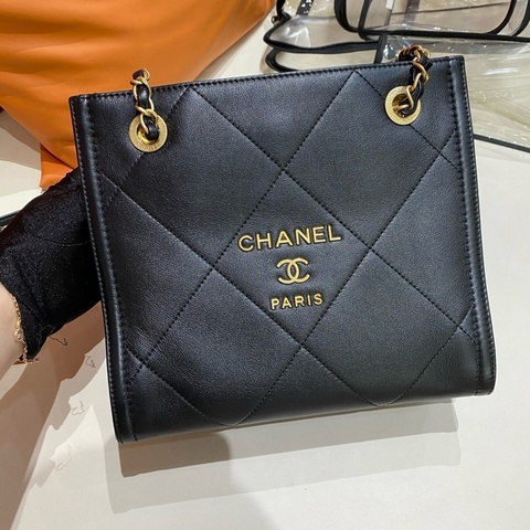 Chanel 香奈兒21B購物袋tote 黑金牛皮 小號 肩背包