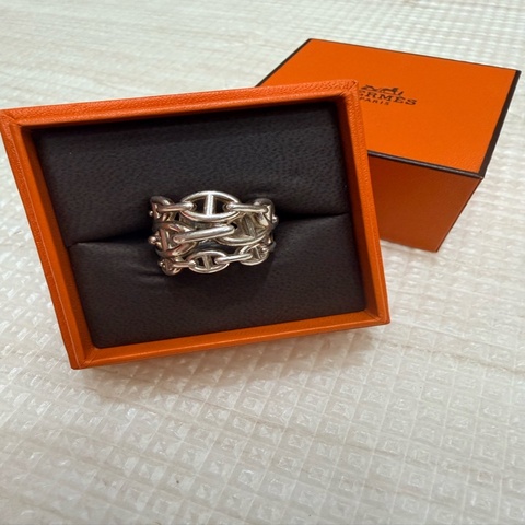 Hermès 愛馬仕純銀三層豬鼻戒指