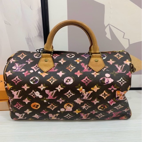 「JL精品代購」 98新 LV老花限量watercolor水彩系列SP35手提包