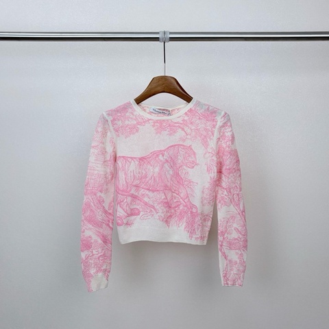 Dior迪奧 SS23 動物系列 白粉叢林豹刺繡針織衫 尺碼：34碼