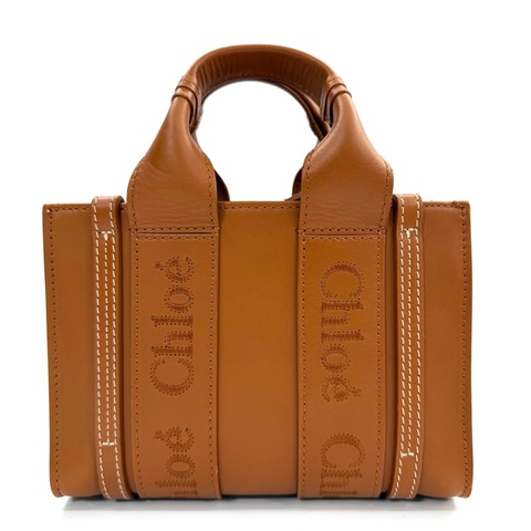 CHLOE 棕色牛皮WOODY MINI 手提斜背2WAY包