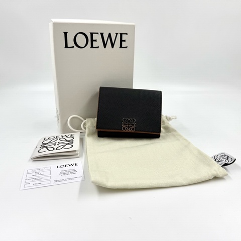 LOEWE🖤黑色小牛皮銀色零錢三折短夾C821TR2X02