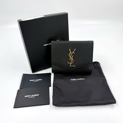 YSL🖤黑牛皮層對開6卡短夾582296