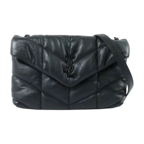 SAINT LAURENT 羊皮皮革Puffer Toy銀扣鏈帶肩背袋