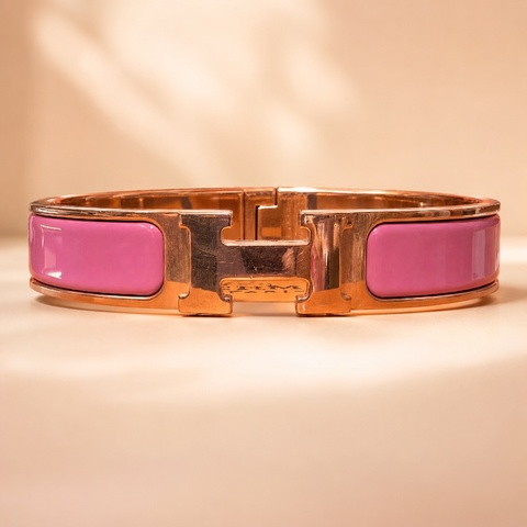 Hermès 愛馬仕 Clic H 琺瑯手環 粉色玫瑰金 H扣手鐲 女款 二手精品 附盒防塵袋