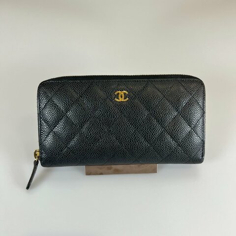 CHANEL CFㄇ拉長夾 荔枝黑金 A50097/保卡款19開