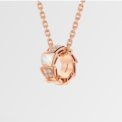 BVLGARI 寶格麗 Serpenti 鑲鑽蛇骨 吊墜項鍊 18K玫瑰金 鏈長41～43可調