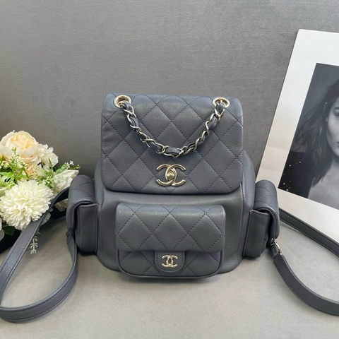 Chanel 香奈兒 duma炸藥包 灰色荔枝皮淡金扣 雙肩包 大號