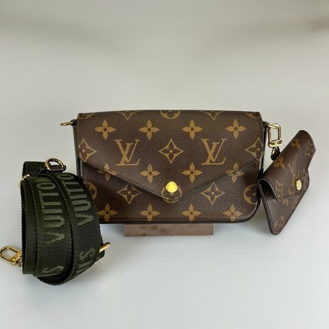 LV M80091/晶片款 老花二合一包綠背帶