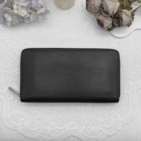 LOUIS VUITTON LV Epi 水波紋拉鍊手拿黑色長夾