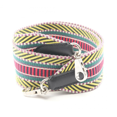 HERMES Bandouliere Sangle Cavale 肩帶帆布皮革黑色 SHW 二手 A