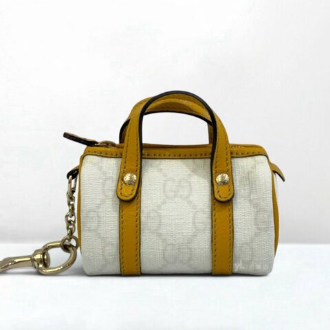 S2185-GUCCI 黃白拚色迷你波士頓小包吊飾198338