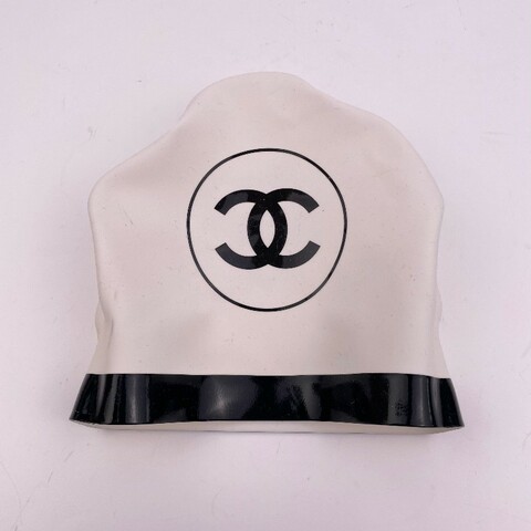 Chanel 黑白字母白色硅胶泳帽