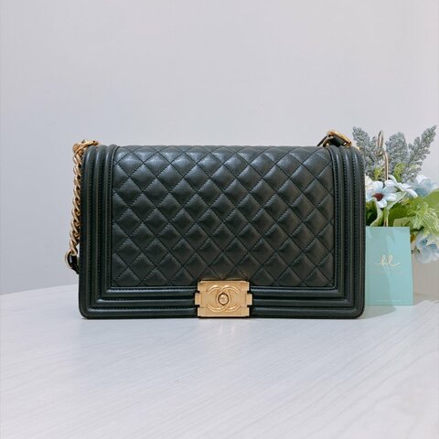 TK2136	香奈兒 黑金大號 Chanel Boy 28cm Large Chain Bag Calfskin Black x GHW #20
