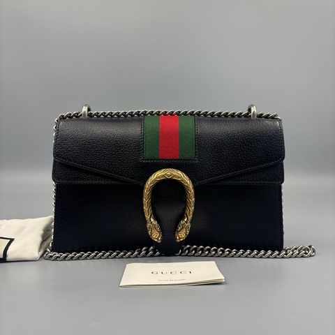 Gucci 古馳 黑色拼紅綠條紋酒神中號鏈條單肩包 黑標023 尺寸28*17