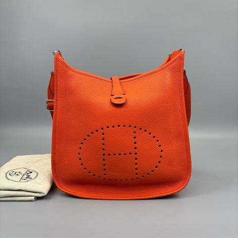 Hermes 愛馬仕 橙色伊芙琳單肩斜挎包 TC皮銀扣 框R 尺寸29*30