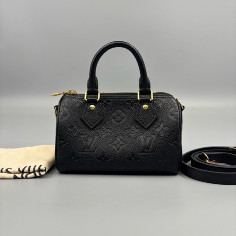 Louis Vuitton LV 路易威登 黑色壓紋Speedy Nano 斜挎包 純芯片 尺寸17*10
