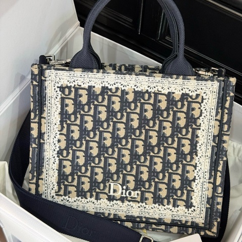 Dior 迪奧 新款白色蕾絲邊框老花手提tote 手提包單肩包斜挎包 小號