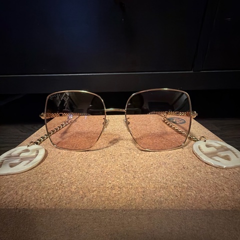Gucci 太陽眼鏡 GG0724S 003 金色/粉紅色 可拆式愛心GG鏈條
